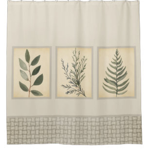 Rideaux De Douche Feuillage Tissé Bordure Neutre Beige