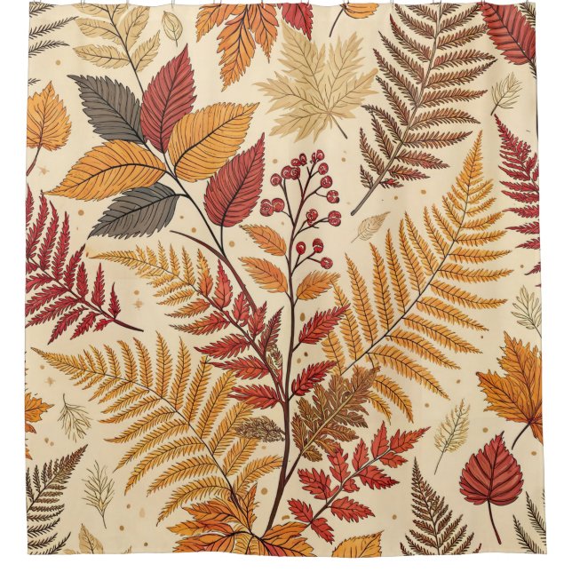 Rideaux De Douche Feuillages et baies d'automne - Tons chauds (Devant)