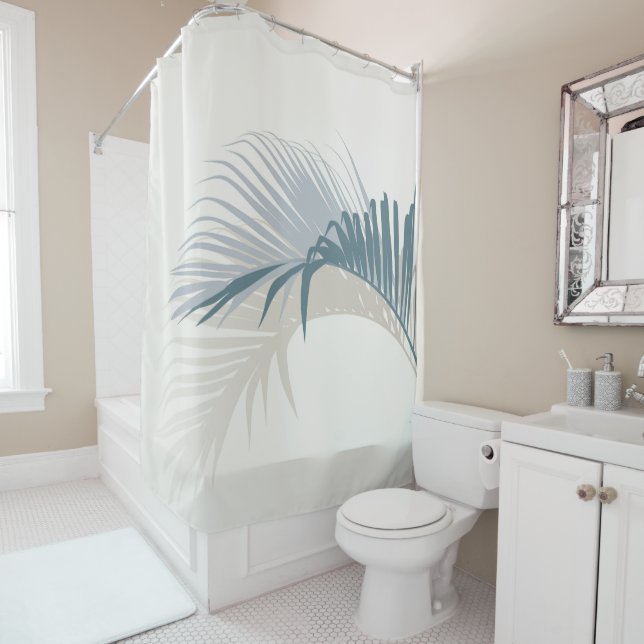 Rideaux De Douche Feuille de palme bleue avec ombre  (En situation)