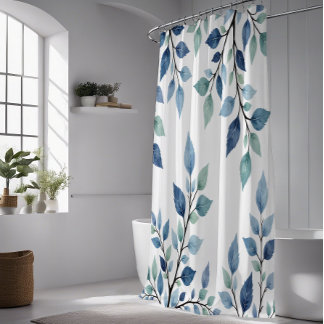 Rideaux De Douche Feuilles aquarelles bleu-vert motif botanique 376