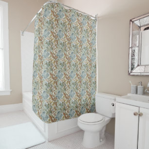 Rideaux De Douche Feuilles botaniques bleues et Brown