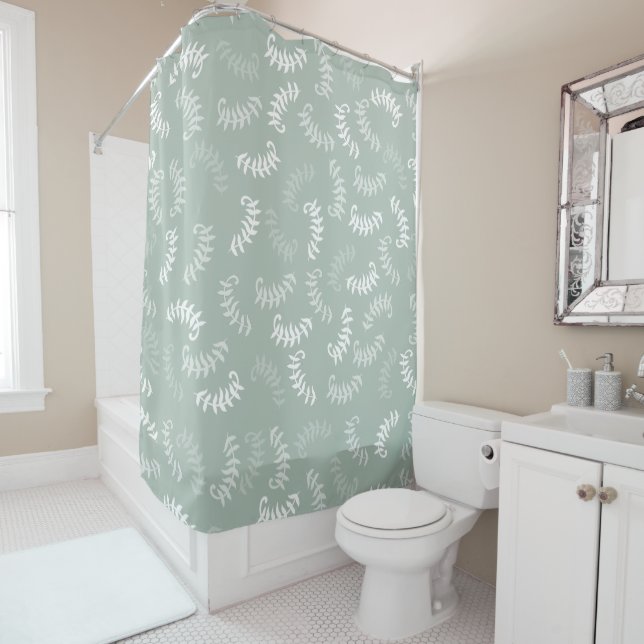 Rideaux De Douche Feuilles botaniques verts turquoises (En situation)