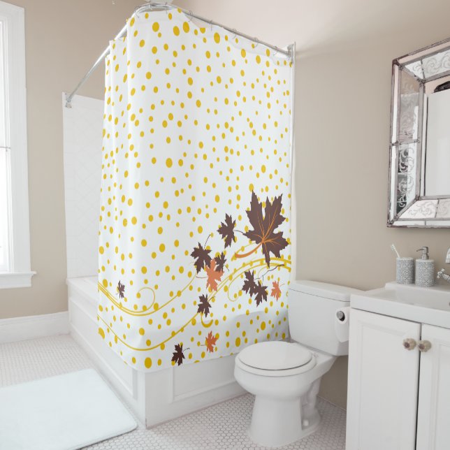 Rideaux De Douche feuilles Brown d'érable et pois jaunes automne (En situation)