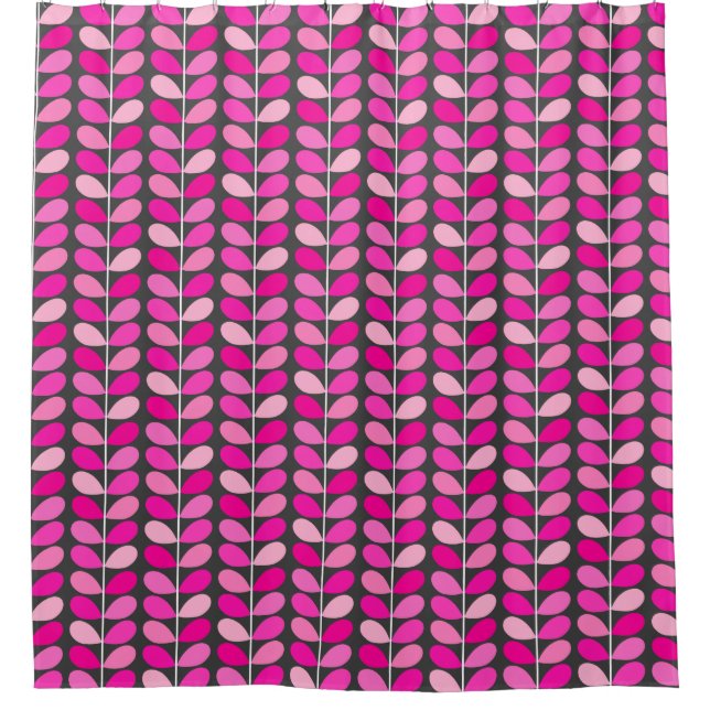 Rideaux De Douche Feuilles danois du milieu du siècle, Fuchsia rose  (Devant)