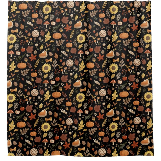 Rideaux De Douche Feuilles d'automne et Citrouilles en Thanksgiving  (Devant)