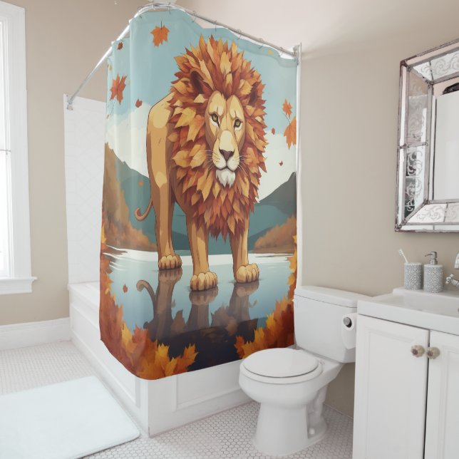 Rideaux De Douche Feuilles d'automne Lion mâle (En situation)