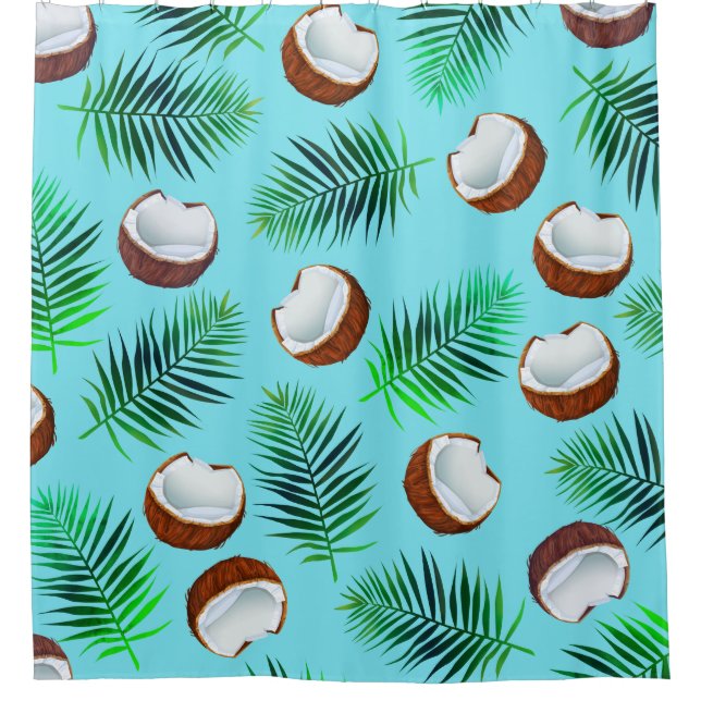Rideaux De Douche Feuilles de noix de coco et palmiers tropicaux (Devant)