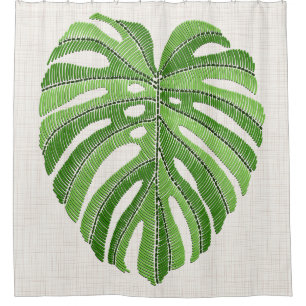 Rideaux De Douche Feuilles de palmiers brodés. Monstère tropicale ve