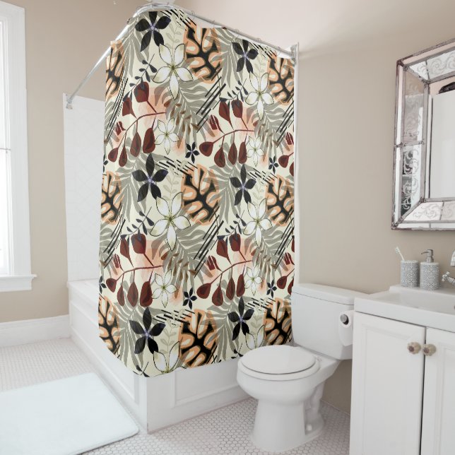 Rideaux De Douche Feuilles de palmiers et monstères, tropicaux (En situation)