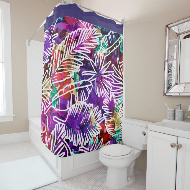 Rideaux De Douche Feuilles de palmiers tropicaux (En situation)
