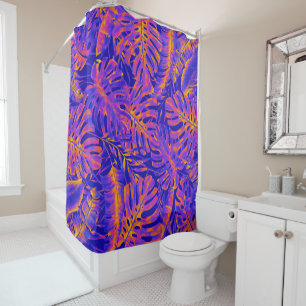 Rideaux De Douche Feuilles de palmiers tropicaux île bleu orange éle