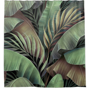 Rideaux De Douche Feuilles de palmiers tropicaux, illustration 3D de