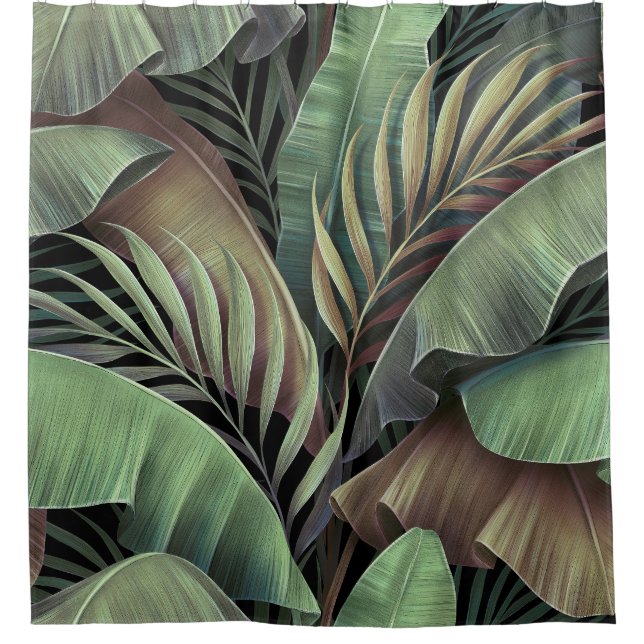 Rideaux De Douche Feuilles de palmiers tropicaux, illustration 3D de (Devant)