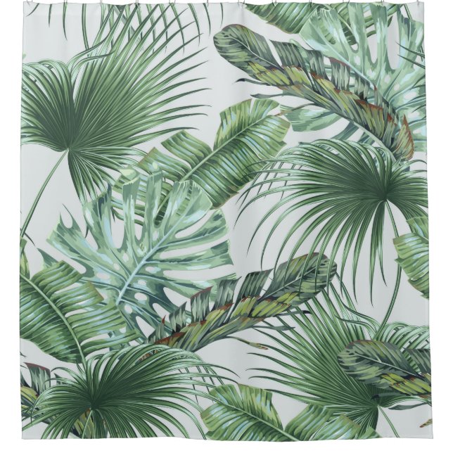 Rideaux De Douche Feuilles de palmiers tropicaux, monstère, feuille  (Devant)