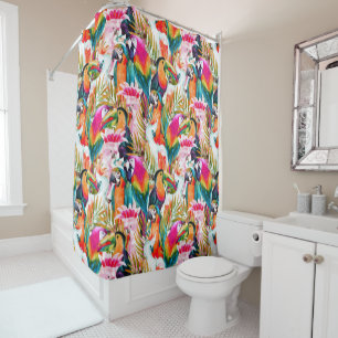 Rideaux De Douche Feuilles de perroquets et palmiers