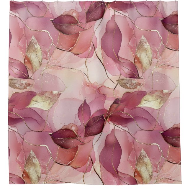 Rideaux De Douche Feuilles d'or rose (Devant)