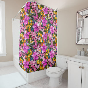 Rideaux De Douche feuilles et fleurs tropicaux