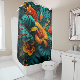Rideaux De Douche Feuilles et fleurs tropicaux colorés et élégants  