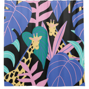 Rideaux De Douche Feuilles exotiques : Motif de girafe sans couture