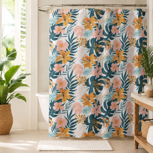 Rideaux De Douche Feuilles Fleurs Tropicales Bohème