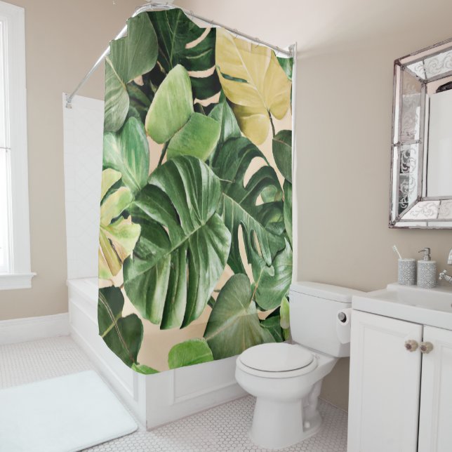 Rideaux De Douche Feuilles florales/hawaïennes/tropicales (En situation)