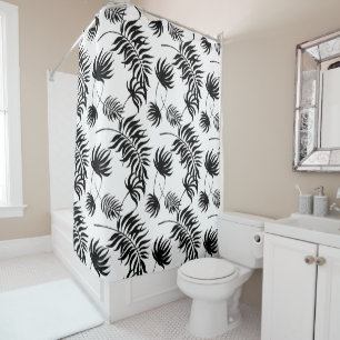 Rideaux De Douche Feuilles modernes de palme tropicale noir et blanc