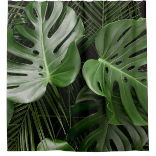 Rideaux De Douche Feuilles Monstera, aménagement tropical de luxe.