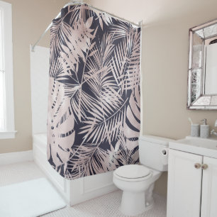 Rideaux De Douche Feuilles Roses de palmiers tropicaux sombres rose 