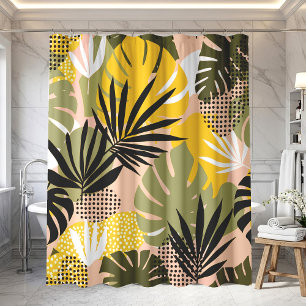 Rideaux De Douche Feuilles Tropicales Abstraites Modernes & Points