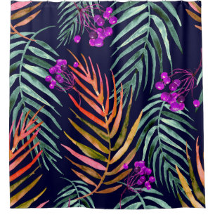 Rideaux De Douche Feuilles tropicaux. Aquarelle feuilles d'un arbre,