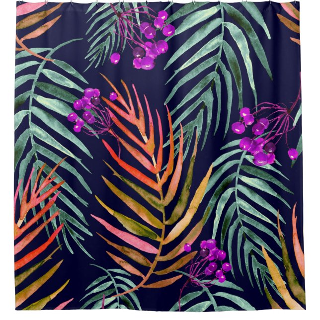 Rideaux De Douche Feuilles tropicaux. Aquarelle feuilles d'un arbre, (Devant)