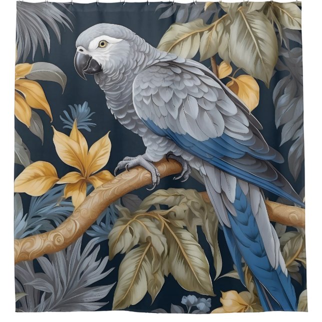 Rideaux De Douche Feuilles tropicaux du perroquet gris d'Afrique (Devant)