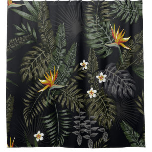 Rideaux De Douche Feuilles tropicaux et fleurs dans le style de la n
