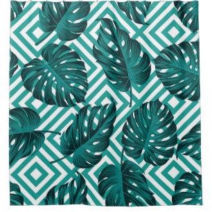 Rideaux De Douche Feuilles tropicaux : Motif Floral sans joint.