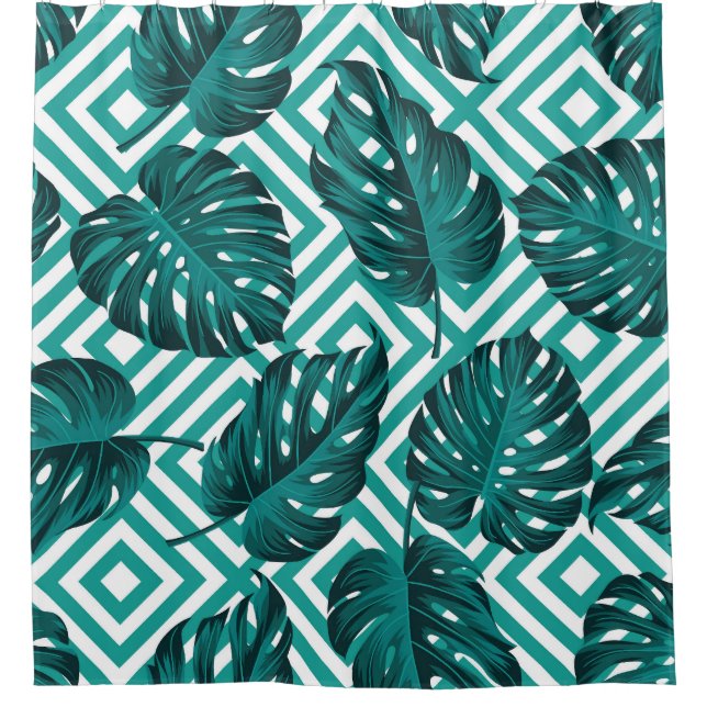 Rideaux De Douche Feuilles tropicaux : Motif Floral sans joint. (Devant)