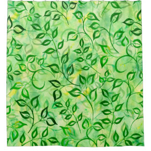 Rideaux De Douche Feuilles vert aquarelle sur un fond jaune-vert
