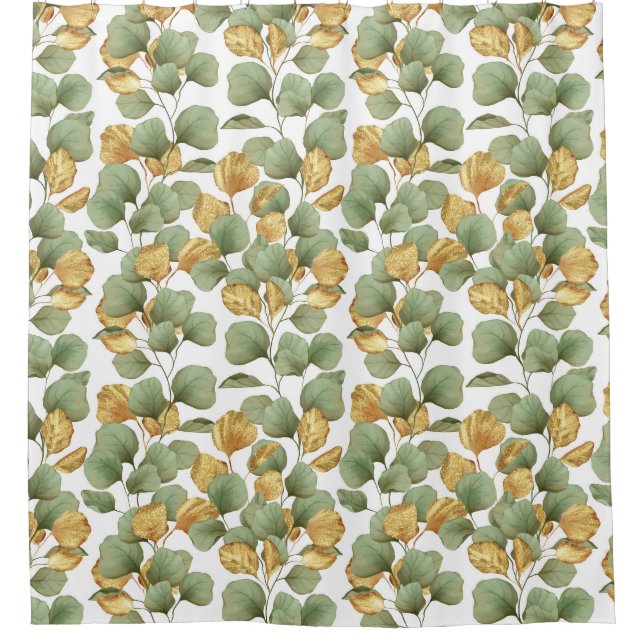 Rideaux De Douche Feuilles verts et or. Motif (Devant)