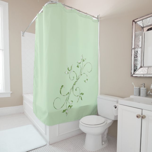 Rideaux De Douche Feuilles verts sur Mint Green (En situation)