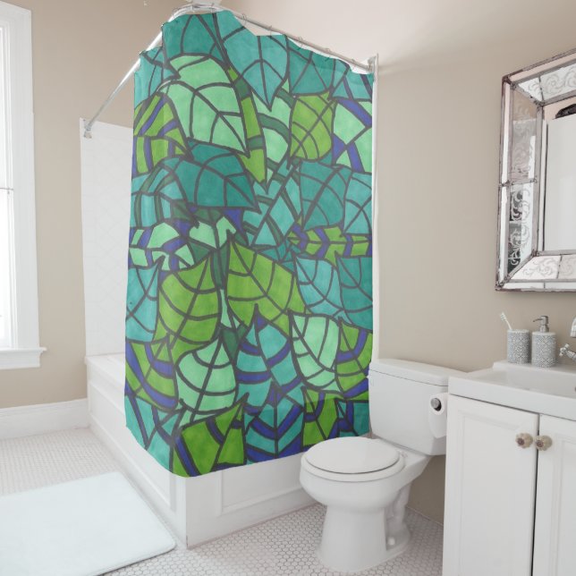Rideaux De Douche Feuilles verts tropicaux (En situation)