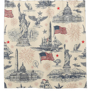 Rideaux De Douche Feux d'artifice Vintage Americana Scénique (2)