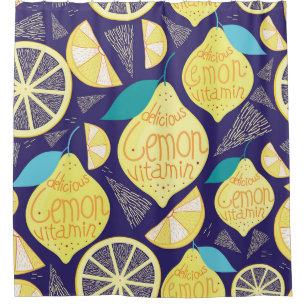 Rideaux De Douche Feux de citrons : bleu foncé Motif brillant