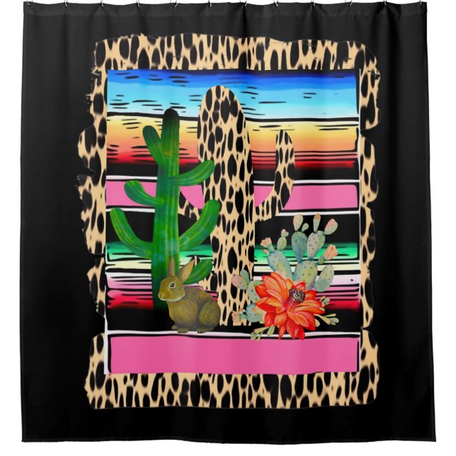 Rideaux De Douche Fiesta Serape Cheetah Cactus Flower Rabbit (Devant)