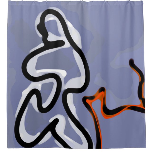 Rideaux De Douche Figure avec Feline : bleu Abstrait, orange, B & W (Devant)