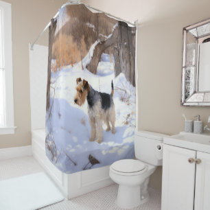Rideaux De Douche Fil Fox Terrier Laisser neiger Noël