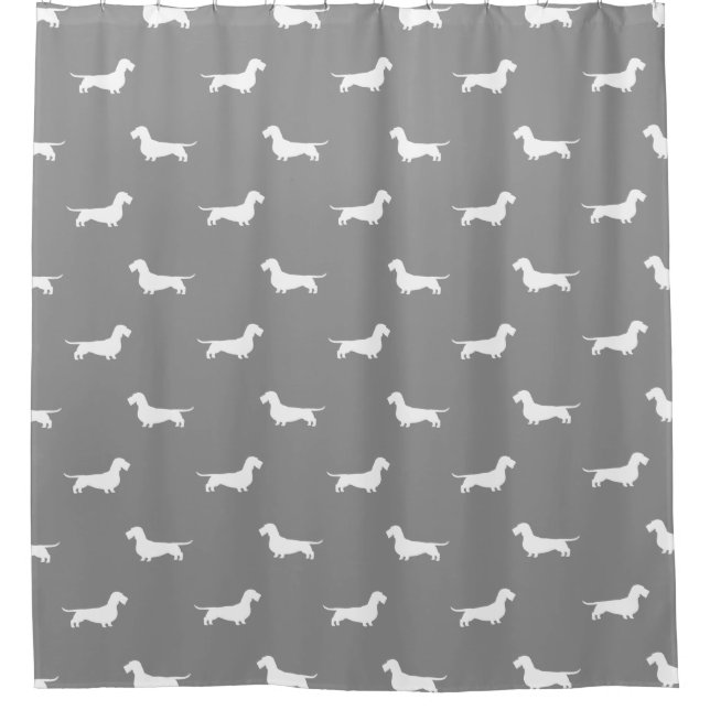 Rideaux De Douche Fil Haired Dachshund Silhouettes Motif gris (Devant)