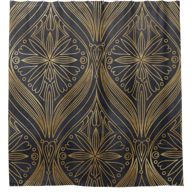 Rideaux De Douche Filigree noir or Damask (Devant)