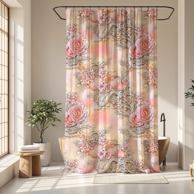 Rideaux De Douche Fille 3-D motif argent et roses roses rose (Créateur téléchargé)