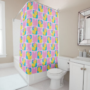 Rideaux De Douche Fille Aquarelle Canard en caoutchouc Checked