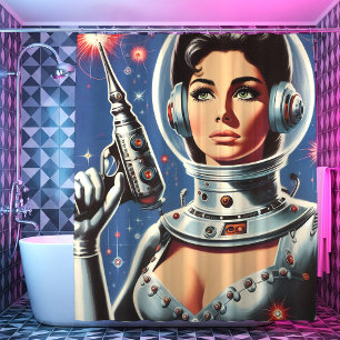 Rideaux De Douche Fille astronaute de science-fiction vintage