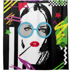 Rideaux De Douche Fille avec cigarette et lunettes de soleil pop ar